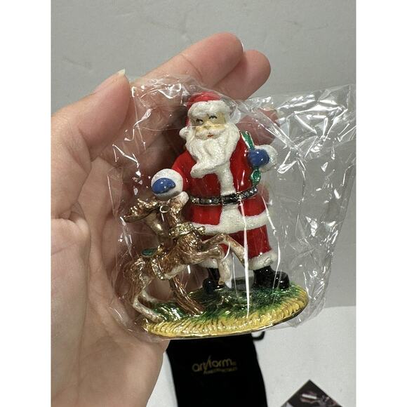 Art Form Santa Clause Reindeer Training Day Rhinestone Trinket Box 3" - Picture 3 of 8